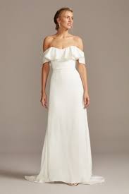 Pearl Trimmed Off The Shoulder Wedding Dress David S Bridal Davids Bridal Wedding Dresses Wedding Dresses Under 500 Wedding Dress Trim