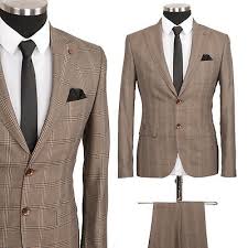 Dieses outfit besteht aus zwei teilen: Herrenanzug Designer Anzug Business Hochzeit Braun Beige Kariert Slim Fit Gr 48 Eur 249 90 Picclick It
