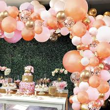 Amazon Com Rose Gold Balloon Garland Arch Kit 152 Pieces Rose Gold Pink White And Gold Confetti Latex Balloons For Baby Shower Wedding Birthday Graduation Anniversary Bachelorette Party Background Decorations Home