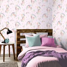 Arthouse Rainbow Unicorn Pink Glitter Wallpaper 696108 The cover is decorated with a beautiful and magical unicorn and a glitter mixture of pink sparkles and silver hearts.
