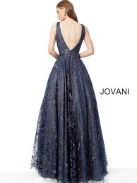 Jovani 2020 Navy Embellished Belt V Neck Evening Gown