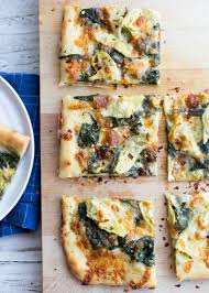 Spinach And Artichoke Sheet Pan Pizza Simplyrecipes Com Recipe Sheet Pan Pizza Recipe Pan Pizza Pizza Recipes