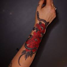 2 392 Likes 11 Comments Yuuz Yuuzflower On Instagram Yuuz Flower And Snake 6hours Work Thank You Mel Red Ink Tattoos Forarm Tattoos Stylist Tattoos