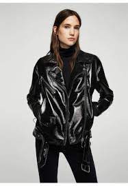 Mango Faux Leather Jacket Black Fit Regular Outer Fabric Material 100 Polyester Pattern Womens Biker Jacket Black Faux Leather Jacket Jackets For Women