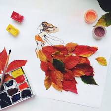 Drawing Of A Girl Wearing A Skirt Made From Leaves Art Flower Petal Art Flower Art Floral Art