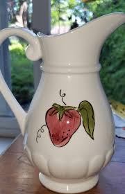White Pitcher With Strawberries. Hand Painted Vintage White Excellent  Condition No Chips or Cracks
