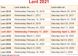 Lent is a penitential period, involving the dual disciplines of abstinence and fasting. When Is Lent 2021