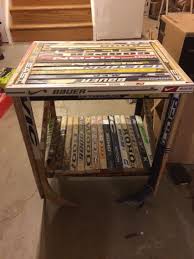 Made This Table From Old Hockey Sticks Hockey Stick Crafts Hockey Stick Furniture Hockey Stick