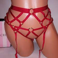 Victoria Secret Garter & Panty Set Small Red Strappy Lingerie Very Sexy  New | eBay