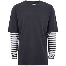 Black And White Striped Shirt Mens Long Sleeve Topman Black Double Layered T Shirt 25 Liked On Polyvore Featuring Men S Fashion Men S Clothing Long Sleeve Shirt Men Cotton Shirts For Men Mens Tshirts
