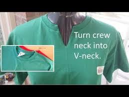 A quick and easy (and cheap!) way to make a boring crew neck tee a little more fashion forward. Cut Crew Neck To V Neck Off 54