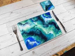 Modern Placemats With Ocean Inspired Resin Art Etsy Resin Art Modern Placemats Ocean Inspiration