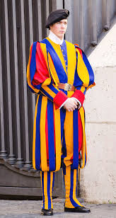 However, most people associate them with their red, yellow and blue stripped ensemble. Vatican City Swiss Guard In Traditional Uniform Photograph By Marco Mariani