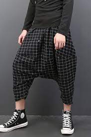 Get the best deals on mens red and black plaid pants and save up to 70% off at poshmark now! Men S Trendy Plaid Pattern Drawstring Waist Black Cotton Cropped Drop Crotch Harem Pants Beautifulhalo Com