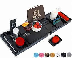 Royal Craft Wood Luxury Bamboo Bathtub Caddy Tray With Book And Wine Holder One Or Two Person Bath And Bed Tray With Extending Sides Free Soap Dish Black Buy Online Extendable bamboo wood bathtub caddy bridge tray | wine glass,phone,soap holder. royal craft wood luxury bamboo bathtub caddy tray with book and wine holder one or two person bath and bed tray with extending sides free soap