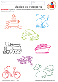 Dibujos para colorear con niños de personajes de cuento. Ficha Imprimible De Aprestamiento Medios De Transporte Para Educacion Infantil Colorea Lo Medios De Transporte Actividades De Transporte Transporte Preescolar