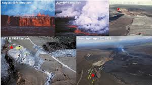 Photograph collage showing Kīlauea summit eruptions and their features