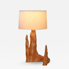 A 1970s cypress root dining table wonderful natural shape of driftwood with glass top table. Sculptural Cypress Root Table Lamp With Custom Silk Shade