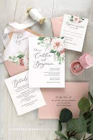 Blush Floral Wedding Invitations Pink Watercolor Floral Etsy Casamento
