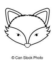 Black And White Cute Black And White Fox Clipart Contour Monochrome With Fox Face Clipart Vector Csp42586252 Jpg 180 195 Fox Face Clip Art Monochrome