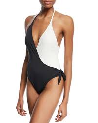 Black And White Striped One Piece Swimsuit The Matilde Colorblocked Halter Wrap Front One Piece Swimsuit In Black White Solid And Striped One Piece Swimsuits