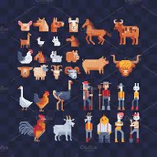 Farm Animals Pixel Art Icons Colorful Pixel Art Pixel Animation Art Icon