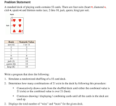 Most decks of cards feature a wide variety of back designs. Problem Statement A Standard Deck Of Playing Cards Chegg Com