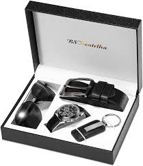 This gift comes as a faux leather organizer for every young man's basic accessories. Bstcentelha Men S Gift Set Faux Leather Quartz Analogue Watch Belt Keychain Sunglasses Dark Blue Perfect For Valentine S Day Amazon De Uhren
