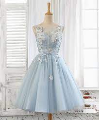 Cute A Line Light Blue Lace Tulle Short Prom Dress Homecoming Dress Light Blue Prom Dress Backless Evening Dress Tulle Homecoming Dress