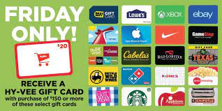We did not find results for: Hy Vee On Twitter Don T Miss Our Black Friday Gift Card Sale Receive A 20 Hy Vee Gift Card With The Purchase Of 150 Or More Of Select Gift Cards Limit 1 Reward Per