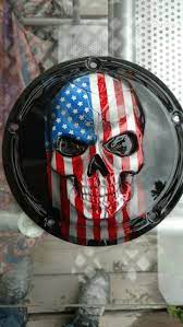 American Flag Skull On Harley Davidson Derby Clutch Cover Etsy Harley Davidson Skull Harley