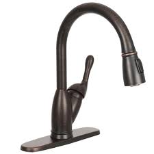 It's important to note that a lower priced moen or delta faucet doesn't necessarily mean inferior quality. Delta Izak Single Handle Pull Down Sprayer Kitchen Faucet In Venetian Bronze 19939 Rb Dst The Home Depot