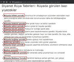 diyanet ruya tabirleri ruyada gorulen bazi yiyecekler yemek isaretler ruya