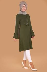 M D H Manseti Volanli Kolyeli Tunik Mdh8075 Haki 1 Muslimah Fashion Outfits Muslimah Fashion Abaya Fashion