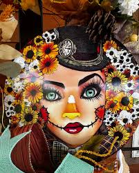 Fall Wreath Decor, Fall Gift, Scarecrow Door Hanger, Sunflower Decor,  Female Scarecrow, Beautiful Scarecrow Face Wreath, Grapevine Wreath