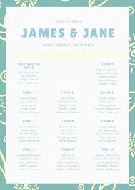 Blue And Yellow Floral Pattern Wedding Seating Chart