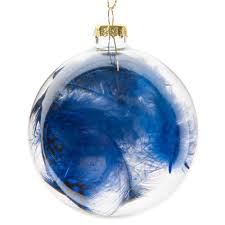 Boule De Noel Transparente Avec Plumes Bleues En Verre 8 Cm Milord Boule De Noel Boule De Noel Transparente Noel Bleu