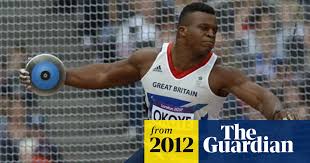 In modern competition the discus must be thrown from a circle 2.5 metres (8.2 feet) in diameter and fall within a 40° sector marked on the ground from the centre of the circle. Britain S Lawrence Okoye Throws Himself Into The Olympic Discus Final Lawrence Okoye The Guardian