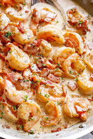 Cook 4 to 5 minutes or until no pink remains in the chicken. Carbonara Shrimp Alfredo With Bacon Cafe Delites