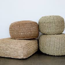 Handmade water hyacinth seagrass palm leaf square pouf ottoman. Chairs Ottomans Pouf From Sea Grass Home Living