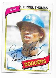 DERREL THOMAS 1980 TOPPS AUTOGRAPHED SIGNED # 23 DODGERS