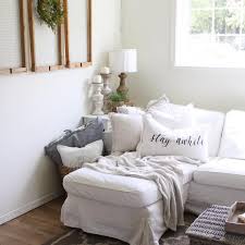 Farmhouse Living Room With The Ikea Ektorp Sofa Ikeahack Farmhousesofa Farmhouselivingro Farm House Living Room Cottage Style Living Room Living Room White