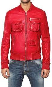 Dsquared Red Leather Bomber Jacket For Men Red Jacket Men Washed Leather Jacket Leather Jacket Style