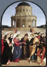 His work is admired for its clarity of form, ease of composition, and visual achievement of the neoplatonic ideal of human grandeur. Heirat Der Jungfrau Von Raphael Raffaello Sanzio Da Urbino 1483 1520 Italy Kunstreproduktionen Raphael Raffaello Sanzio Da Urbino Wahooart Com