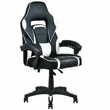 Costway Executive White Racing Style Pu Leather Gaming Chair High Back Recliner Office Hw56246wh The Home Depot In 2020 Gaming Chair Swivel Office Chair Chair
