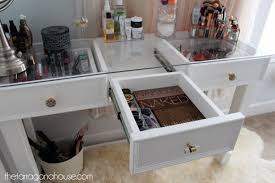 The need up until recently i have been using an antique desk in my makeup vanity closet. Glass Top Desk With Shelves
