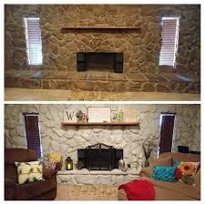 We're showing you how to whitewash a brick wall or fireplace using paint, water, and a paintbrush. Whitewash Stone Fireplace Before After Whitewash Stone Fireplace Stone Fireplace Fireplace