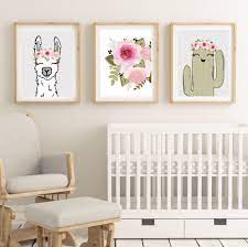 Cactus And Llama Art Print Set Of 3 Baby Girl Nursery Room Baby Room Decor Rustic Baby Girl Nursery