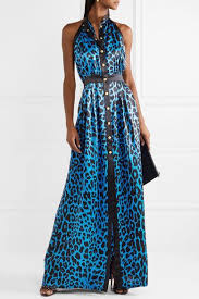 Balmain Leopard Print Silk Satin Halterneck Gown Net A Porter Com Maxi Dress Sale Silk Satin Printed Gowns