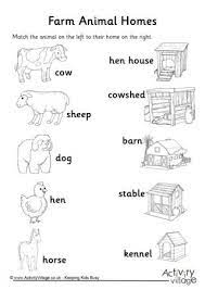 farm animal homes matchup worksheet animals and their worksheets baby 